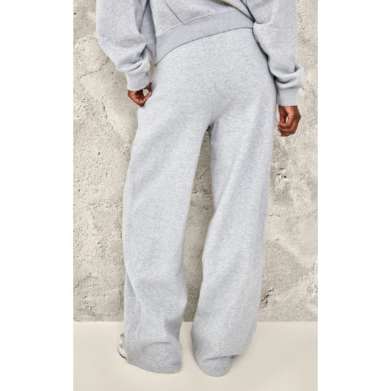Tall Grey Marl Baltimore Borg Applique Detail Wide Leg Sweatpants Tall Grey Marl Baltimore Borg Applique Detail Wide Leg Sweatpants