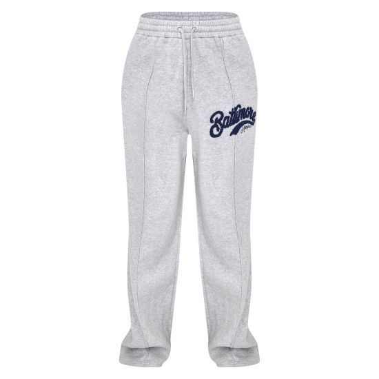 Tall Grey Marl Baltimore Borg Applique Detail Wide Leg Sweatpants Tall Grey Marl Baltimore Borg Applique Detail Wide Leg Sweatpants