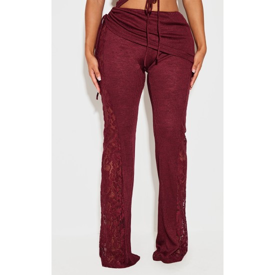 Shape Burgundy Fold Over Ribbed Pant With Side Panel Detail Shape Burgundy Fold Over Ribbed Pant With Side Panel Detail