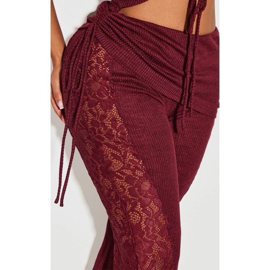 Shape Burgundy Fold Over Ribbed Pant With Side Panel Detail Shape Burgundy Fold Over Ribbed Pant With Side Panel Detail