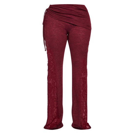 Shape Burgundy Fold Over Ribbed Pant With Side Panel Detail Shape Burgundy Fold Over Ribbed Pant With Side Panel Detail