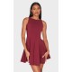 Wine Stretch Woven Racer Pleated Shift Dress Wine Stretch Woven Racer Pleated Shift Dress