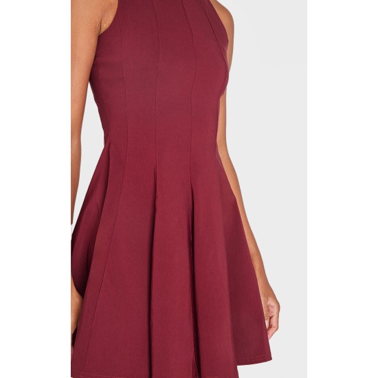 Wine Stretch Woven Racer Pleated Shift Dress Wine Stretch Woven Racer Pleated Shift Dress