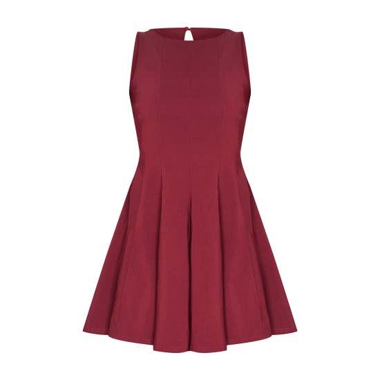 Wine Stretch Woven Racer Pleated Shift Dress Wine Stretch Woven Racer Pleated Shift Dress