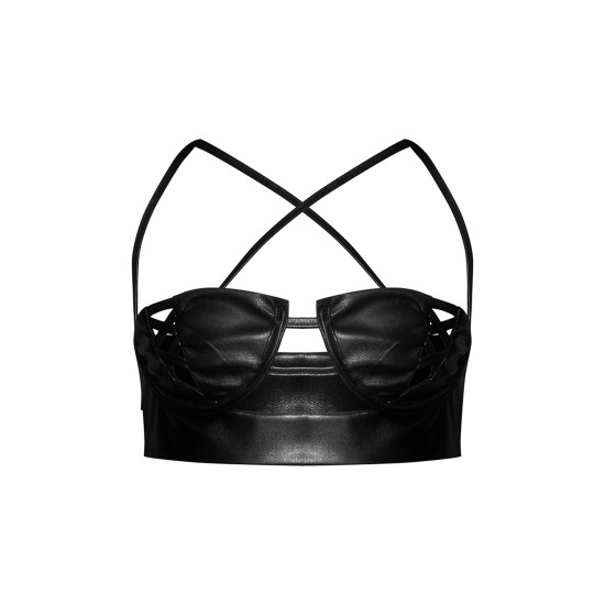 Petite Black Faux Leather Lace Up Top Petite Black Faux Leather Lace Up Top