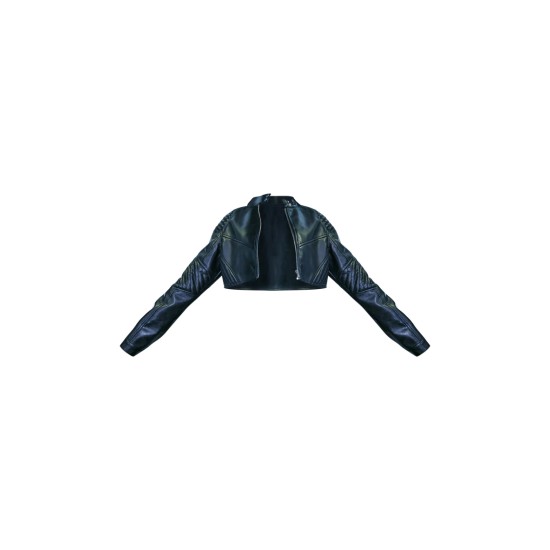 Black Quilted Detail Super Cropped Faux Leather Jacket Black Quilted Detail Super Cropped Faux Leather Jacket