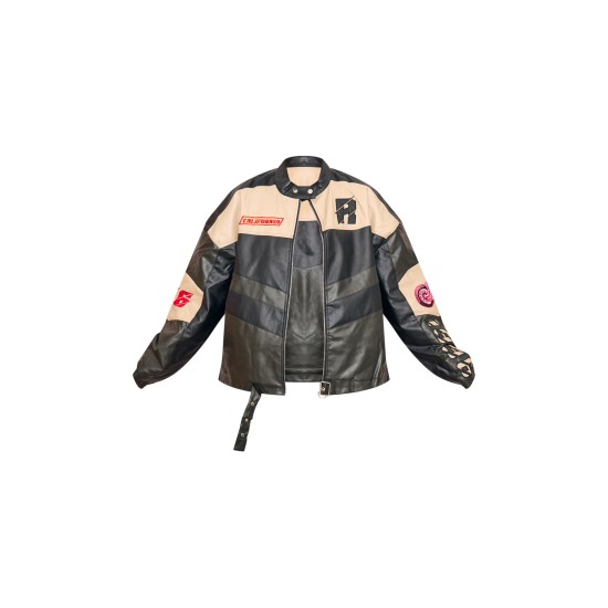 Plus Black Contrast Panel Oversized Faux Leather Motocross Jacket Plus Black Contrast Panel Oversized Faux Leather Motocross Jacket