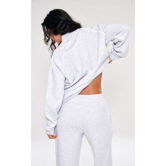 Ash Grey Oversized Contrast Piping Quarter Zip Sweatshirt Ash Grey Oversized Contrast Piping Quarter Zip Sweatshirt