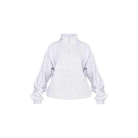 Ash Grey Oversized Contrast Piping Quarter Zip Sweatshirt Ash Grey Oversized Contrast Piping Quarter Zip Sweatshirt
