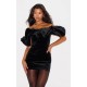 Black Velvet Bardot Ruffle Bodycon Dress Black Velvet Bardot Ruffle Bodycon Dress