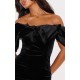 Black Velvet Bardot Ruffle Bodycon Dress Black Velvet Bardot Ruffle Bodycon Dress