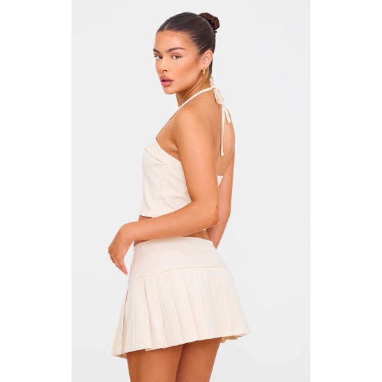Cream Bow Detail Tie Neck Halterneck Crop Top Cream Bow Detail Tie Neck Halterneck Crop Top