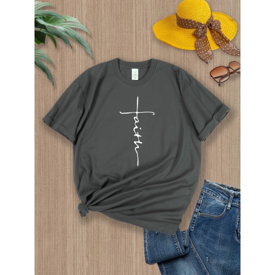 Women’s Faith Print Short Sleeve T-Shirt, Casual Tee, Slight Stretch Round Neck Top – PRYCUS MITCHELL INC Women’s Faith Print Short Sleeve T-Shirt, Casual Tee, Slight Stretch Round Neck Top – PRYCUS MITCHELL INC