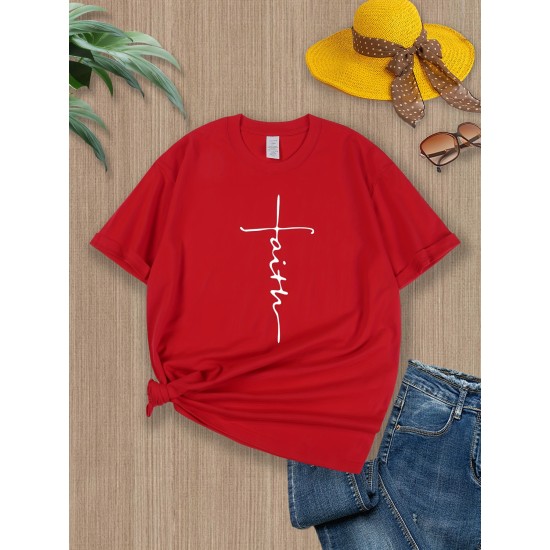 Women’s Faith Print Short Sleeve T-Shirt, Casual Tee, Slight Stretch Round Neck Top – PRYCUS MITCHELL INC Women’s Faith Print Short Sleeve T-Shirt, Casual Tee, Slight Stretch Round Neck Top – PRYCUS MITCHELL INC
