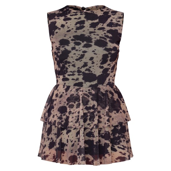 Brown Cow Print Mesh Rara Skort Romper Brown Cow Print Mesh Rara Skort Romper
