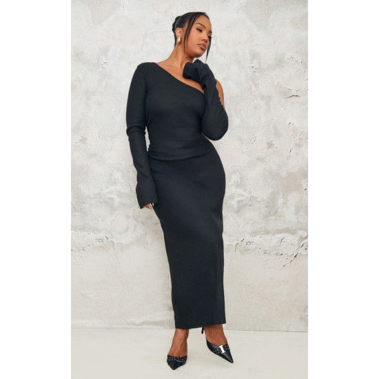 Plus Black Heavy Brushed Asymmetric Ruched Maxi Dress Plus Black Heavy Brushed Asymmetric Ruched Maxi Dress