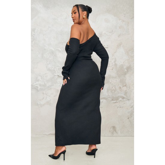 Plus Black Heavy Brushed Asymmetric Ruched Maxi Dress Plus Black Heavy Brushed Asymmetric Ruched Maxi Dress