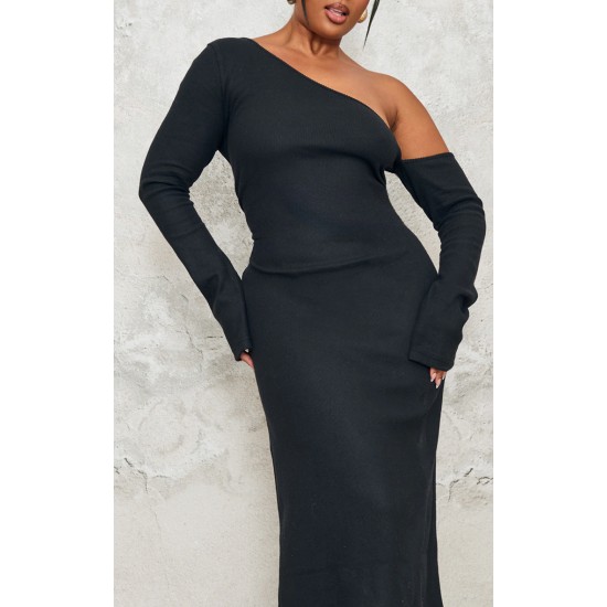 Plus Black Heavy Brushed Asymmetric Ruched Maxi Dress Plus Black Heavy Brushed Asymmetric Ruched Maxi Dress