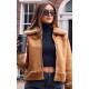 Camel Faux Fur Trim Faux Suede Jacket Camel Faux Fur Trim Faux Suede Jacket