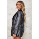 Black Longline Lapel Detail Faux Leather Blazer Black Longline Lapel Detail Faux Leather Blazer