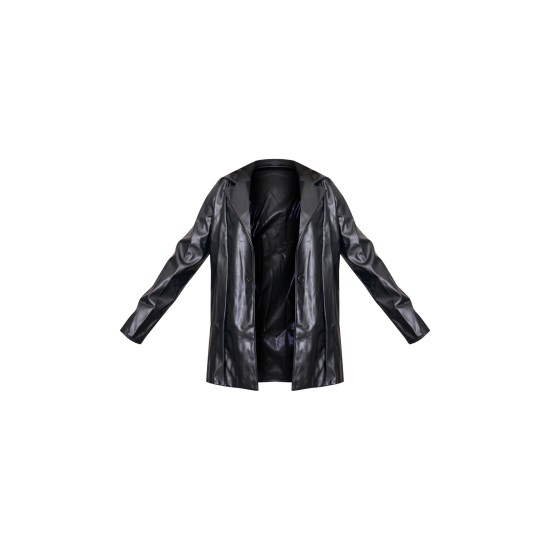 Black Longline Lapel Detail Faux Leather Blazer Black Longline Lapel Detail Faux Leather Blazer