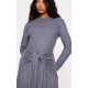 Charcoal Heavy Brushed Rib Wrap Tie Bodycon Dress Charcoal Heavy Brushed Rib Wrap Tie Bodycon Dress