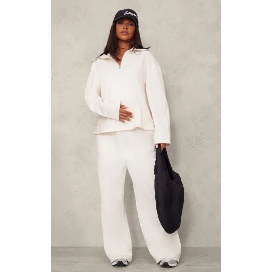 Maternity Cream Quarter Zip Long Sleeve Sweatshirt Maternity Cream Quarter Zip Long Sleeve Sweatshirt