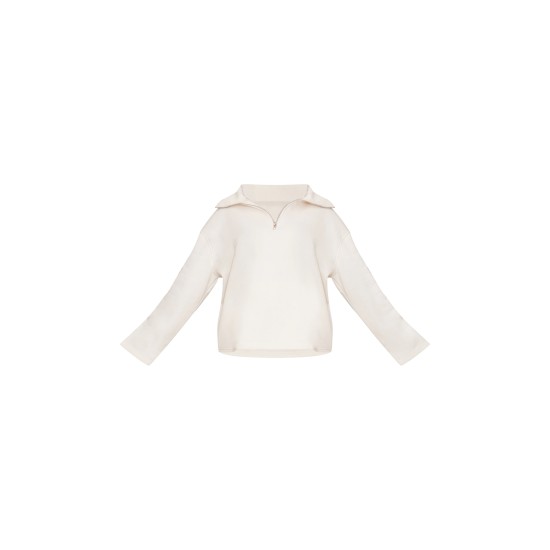 Maternity Cream Quarter Zip Long Sleeve Sweatshirt Maternity Cream Quarter Zip Long Sleeve Sweatshirt