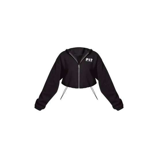 PRETTYLITTLETHING Black Elasticated Hem Zip Up Hoodie PRETTYLITTLETHING Black Elasticated Hem Zip Up Hoodie