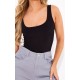 Black Basic Slinky Scoop Neck Bodysuit Black Basic Slinky Scoop Neck Bodysuit