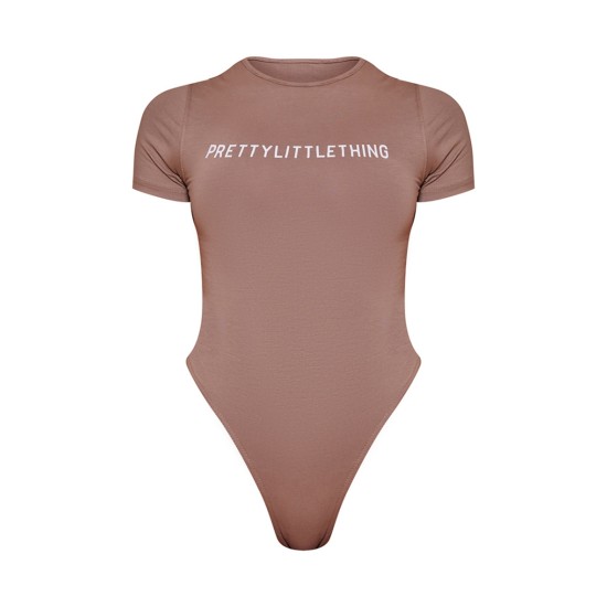 PRETTYLITTLETHING Toffee Logo Short Sleeved Bodysuit PRETTYLITTLETHING Toffee Logo Short Sleeved Bodysuit