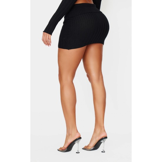Shape Black Fold Over Ribbed Mini Skirt Shape Black Fold Over Ribbed Mini Skirt