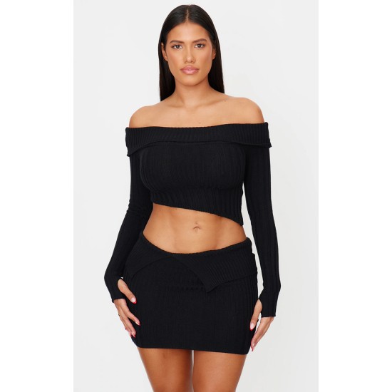 Shape Black Fold Over Ribbed Mini Skirt Shape Black Fold Over Ribbed Mini Skirt