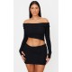 Shape Black Fold Over Ribbed Mini Skirt Shape Black Fold Over Ribbed Mini Skirt