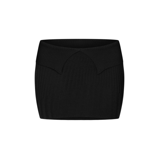 Shape Black Fold Over Ribbed Mini Skirt Shape Black Fold Over Ribbed Mini Skirt