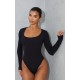 Basic Black Cotton Blend Scoop Neck Long Sleeve Bodysuit Basic Black Cotton Blend Scoop Neck Long Sleeve Bodysuit