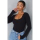 Basic Black Cotton Blend Scoop Neck Long Sleeve Bodysuit Basic Black Cotton Blend Scoop Neck Long Sleeve Bodysuit