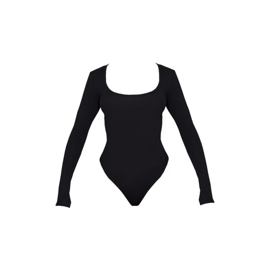 Basic Black Cotton Blend Scoop Neck Long Sleeve Bodysuit Basic Black Cotton Blend Scoop Neck Long Sleeve Bodysuit