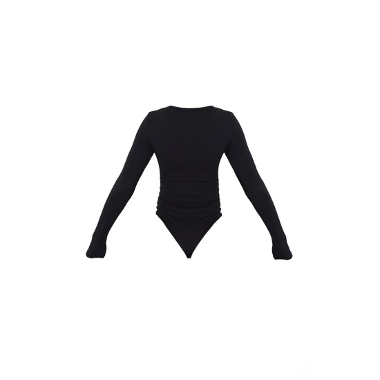 Basic Black Cotton Blend Scoop Neck Long Sleeve Bodysuit Basic Black Cotton Blend Scoop Neck Long Sleeve Bodysuit