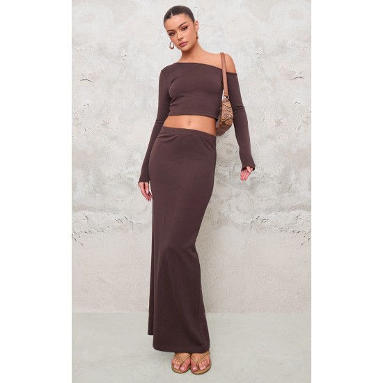 Chocolate Premium Soft Touch Low Rise Maxi Skirt Chocolate Premium Soft Touch Low Rise Maxi Skirt