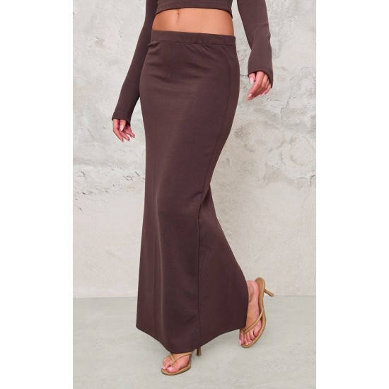 Chocolate Premium Soft Touch Low Rise Maxi Skirt Chocolate Premium Soft Touch Low Rise Maxi Skirt