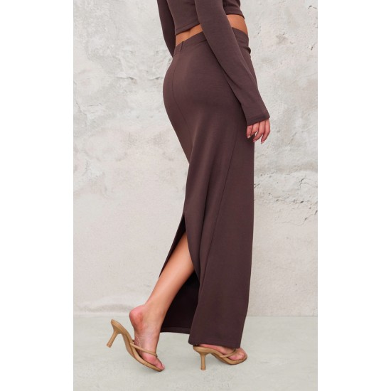 Chocolate Premium Soft Touch Low Rise Maxi Skirt Chocolate Premium Soft Touch Low Rise Maxi Skirt