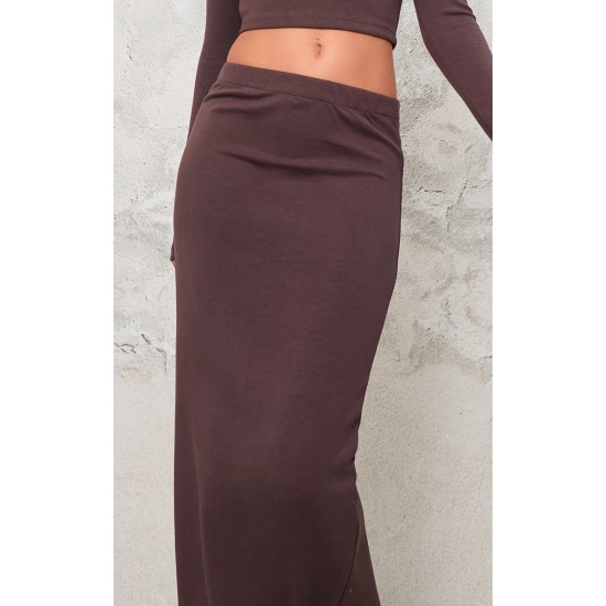 Chocolate Premium Soft Touch Low Rise Maxi Skirt Chocolate Premium Soft Touch Low Rise Maxi Skirt
