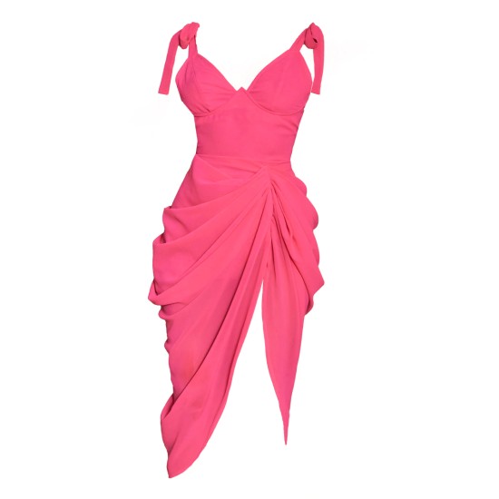Hot Pink Underwire Detail Draped Midi Dress Hot Pink Underwire Detail Draped Midi Dress