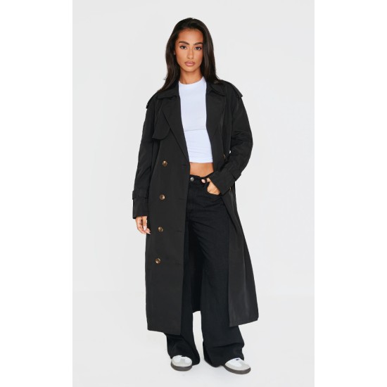 Petite Black Oversized Trench Coat Petite Black Oversized Trench Coat