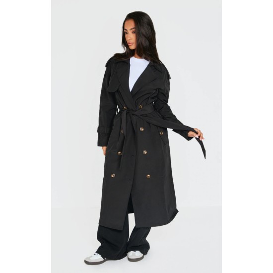 Petite Black Oversized Trench Coat Petite Black Oversized Trench Coat