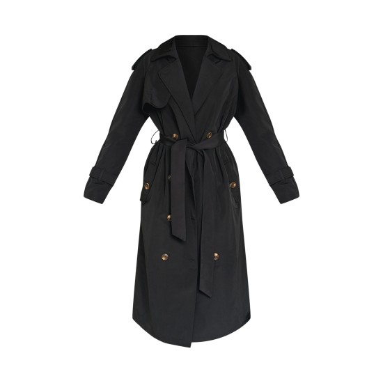 Petite Black Oversized Trench Coat Petite Black Oversized Trench Coat