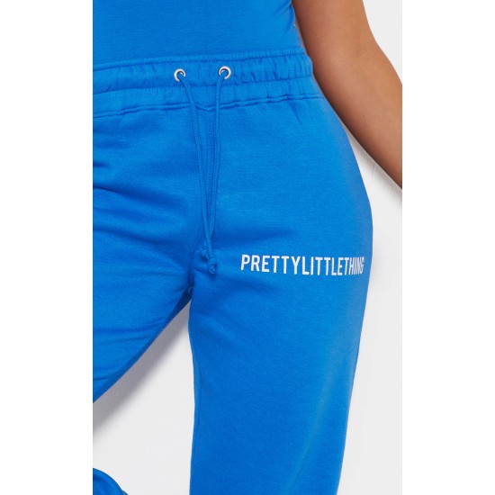 PRETTYLITTLETHING Blue Logo High Waisted Cuffed Sweatpants PRETTYLITTLETHING Blue Logo High Waisted Cuffed Sweatpants
