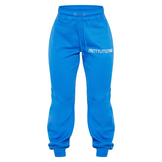PRETTYLITTLETHING Blue Logo High Waisted Cuffed Sweatpants PRETTYLITTLETHING Blue Logo High Waisted Cuffed Sweatpants