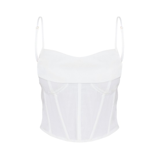 White Woven Cowl Neck Detail Strappy Dip Hem Corset White Woven Cowl Neck Detail Strappy Dip Hem Corset